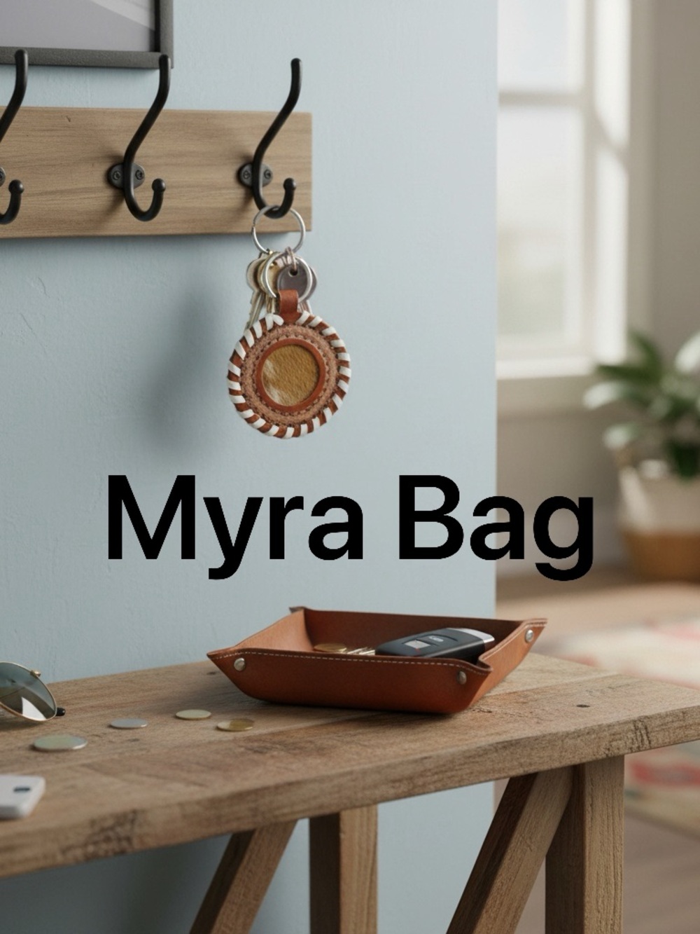 Myra Bag #10782 Key Fob Key Chain 3" Leather, Hairon, Whip Stitch Edge~Key Ring